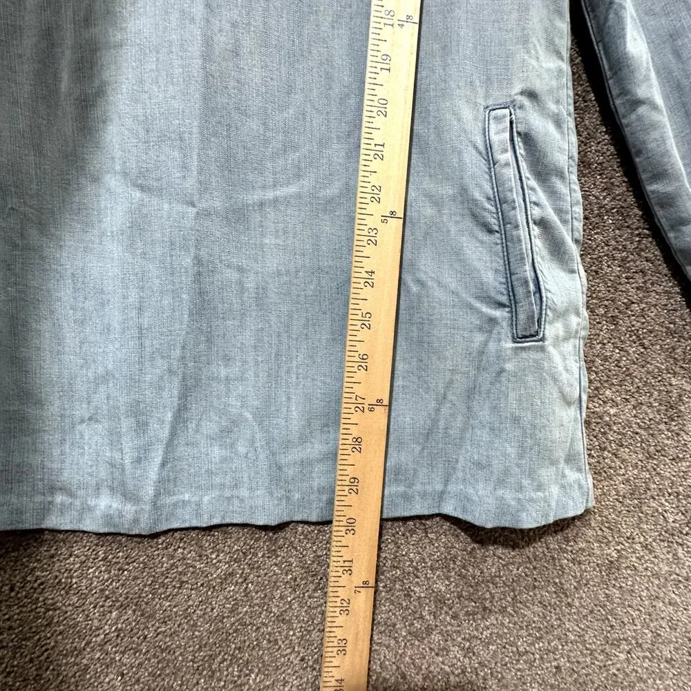 Cloth & Stone Adalie Shirt Dress Small Blue Lyocell Roll Tab Sleeve V Neck Tunic - Picture 7 of 9